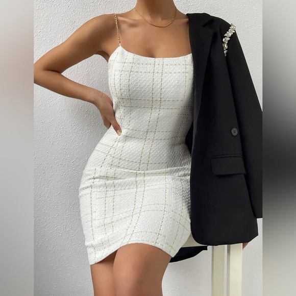 Plaid Chain Strap Cami Bodycon Mini Dress - Picture 2 of 10